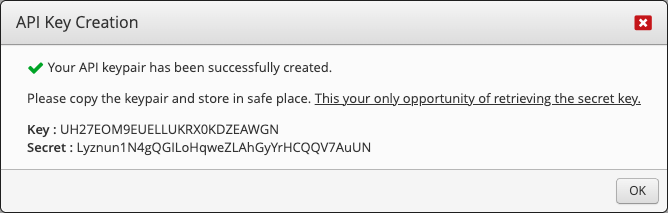 Created API Key Pair