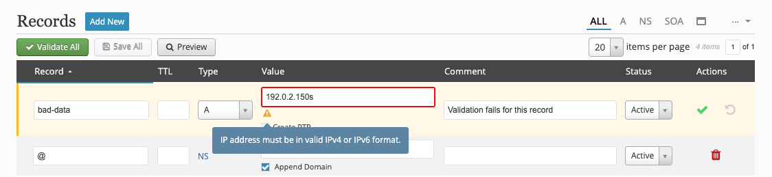 Failed record validation