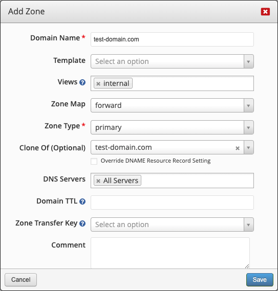 Create internal zone